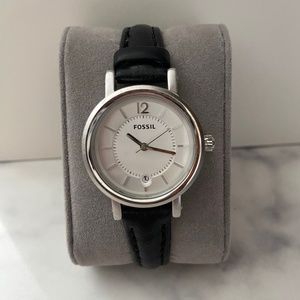 Black & Silver Fossil Small but Oversized Face (“Boyfriend Style”) Watch